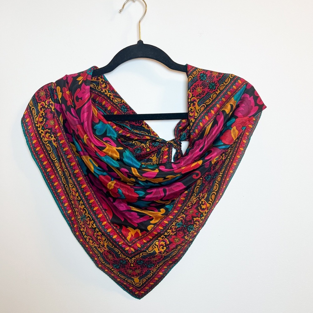 Floral Scarf Head‎ Neck Square Kerchief Shawl Vintage Style 33" X 34"